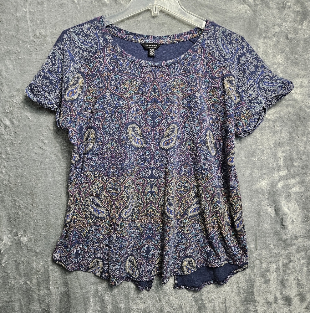 Lucky Brand Women's Sz 1X top blue red Paisley